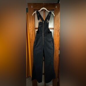 Madewell High-Rise Loose Flare Overalls in Ashlane Wash